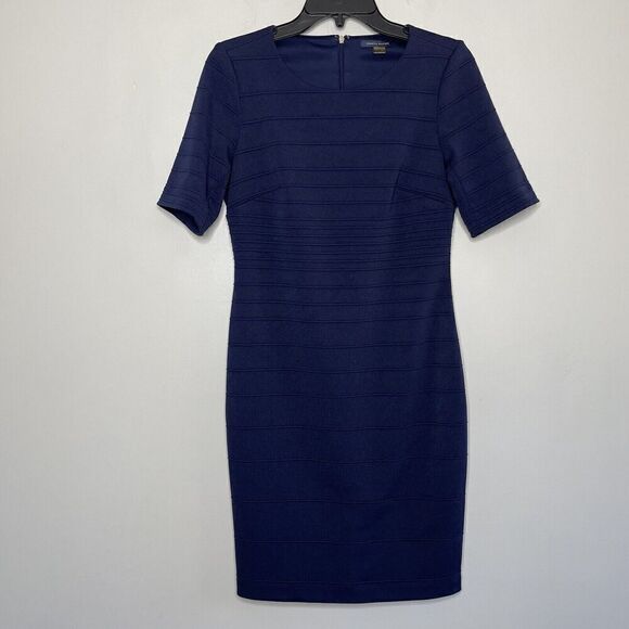 TOMMY HILFIGER Dress Womens Small Blue Short Sleeve Fitted Midi Stretch Knit - Picture 1 of 8